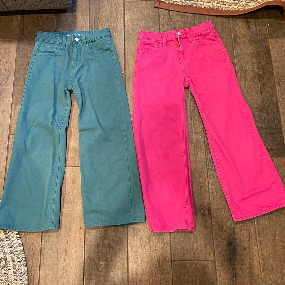 Two pairs of baggy wide leg girls jeans